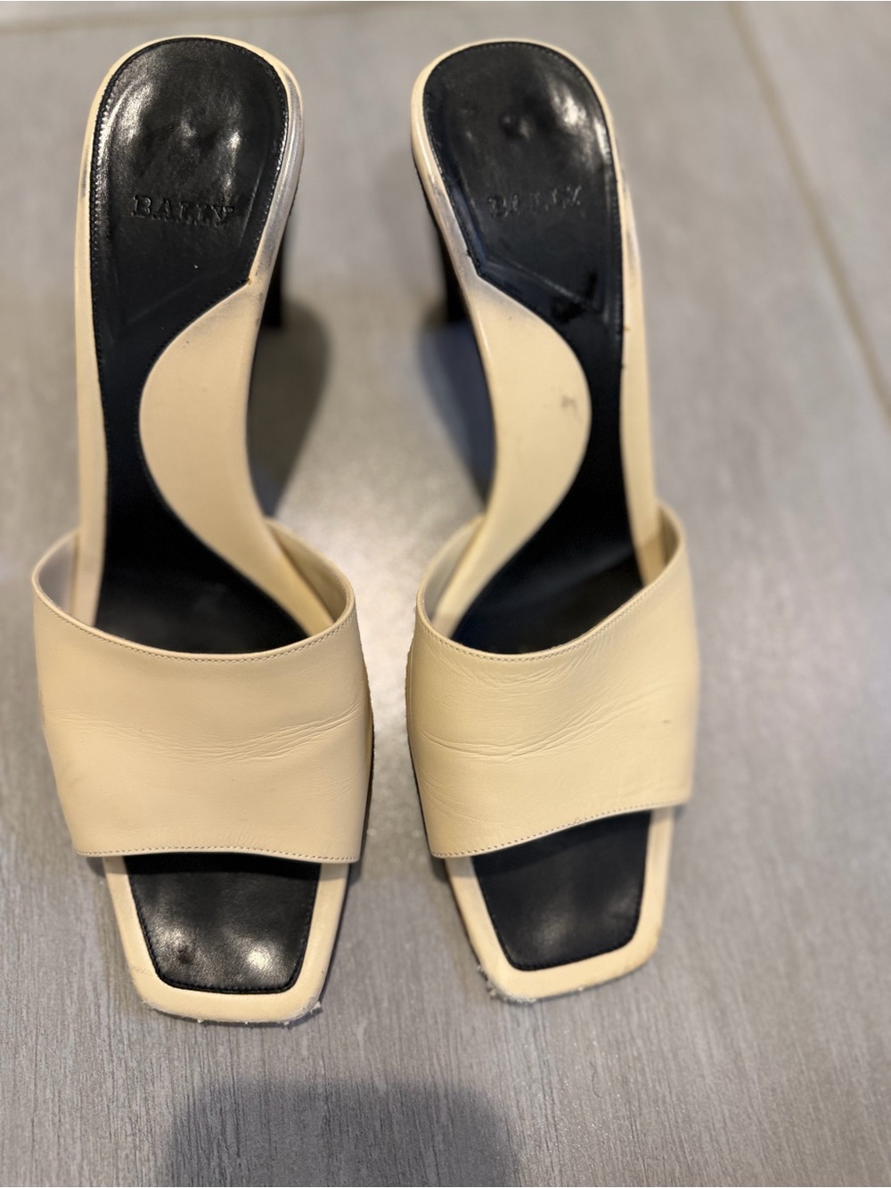 Bally Cream Leather Slide Mules with Black Insole